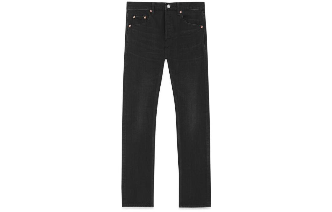Order SAINT LAURENT SS23 Jeans Negros Rectos de Algodón Casual de Talle Medio 725776Y954S1049