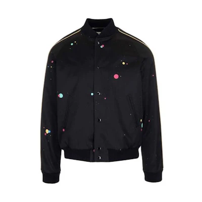 Saint Laurent SS23 Black Striped Baseball Collar Long Sleeve Jacket. 586919-Y359V-1052