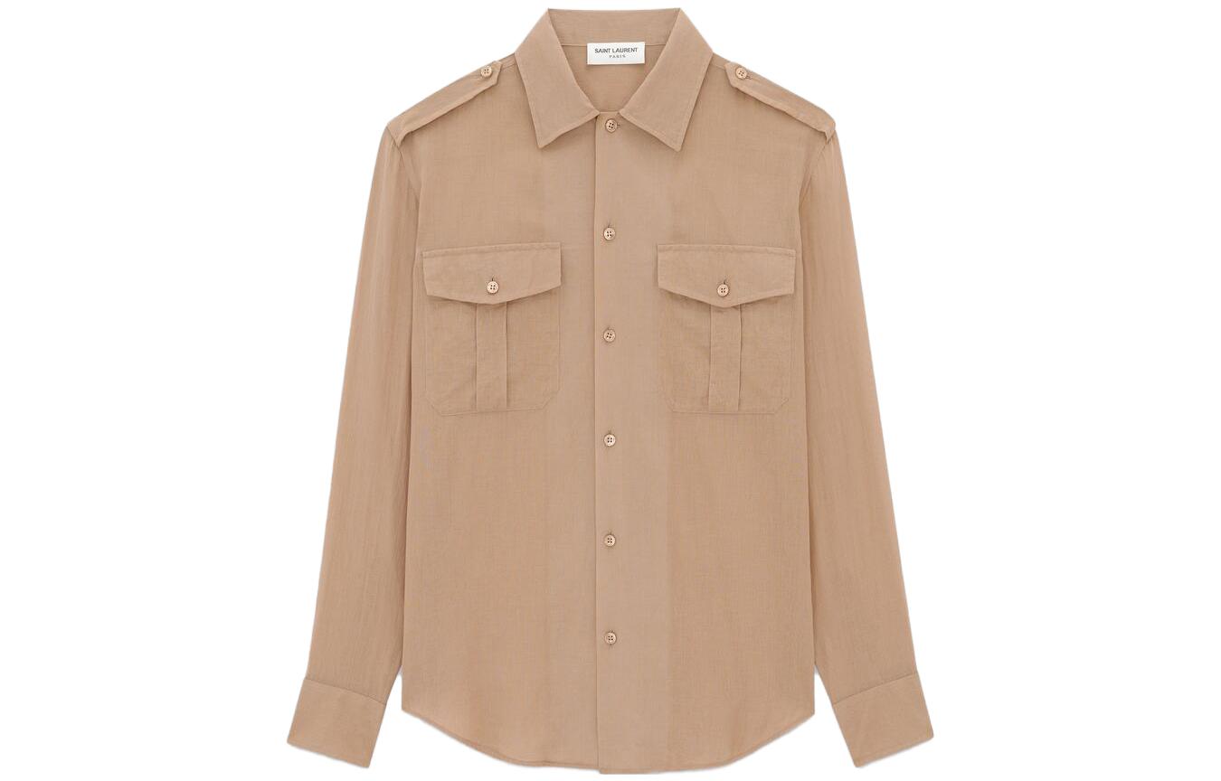 Order SAINT LAURENT SS23 淺棕色棉混紡長袖襯衫 723183Y3E082323