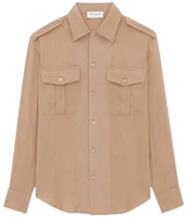Order SAINT LAURENT SS23 Light Brown Cotton Blend Long Sleeve Shirt. 723183Y3E082323