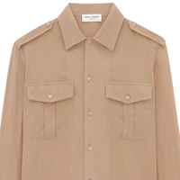 Shop SAINT LAURENT SS23 Light Brown Cotton Blend Long Sleeve Shirt. 723183Y3E082323