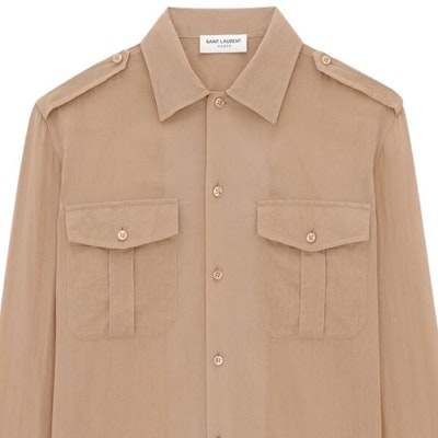 SAINT LAURENT SS23 Light Brown Cotton Blend Long Sleeve Shirt. 723183Y3E082323 Shop SAINT LAURENT SS23 Light Brown Cotton Blend Long Sleeve Shirt. 723183Y3E082323