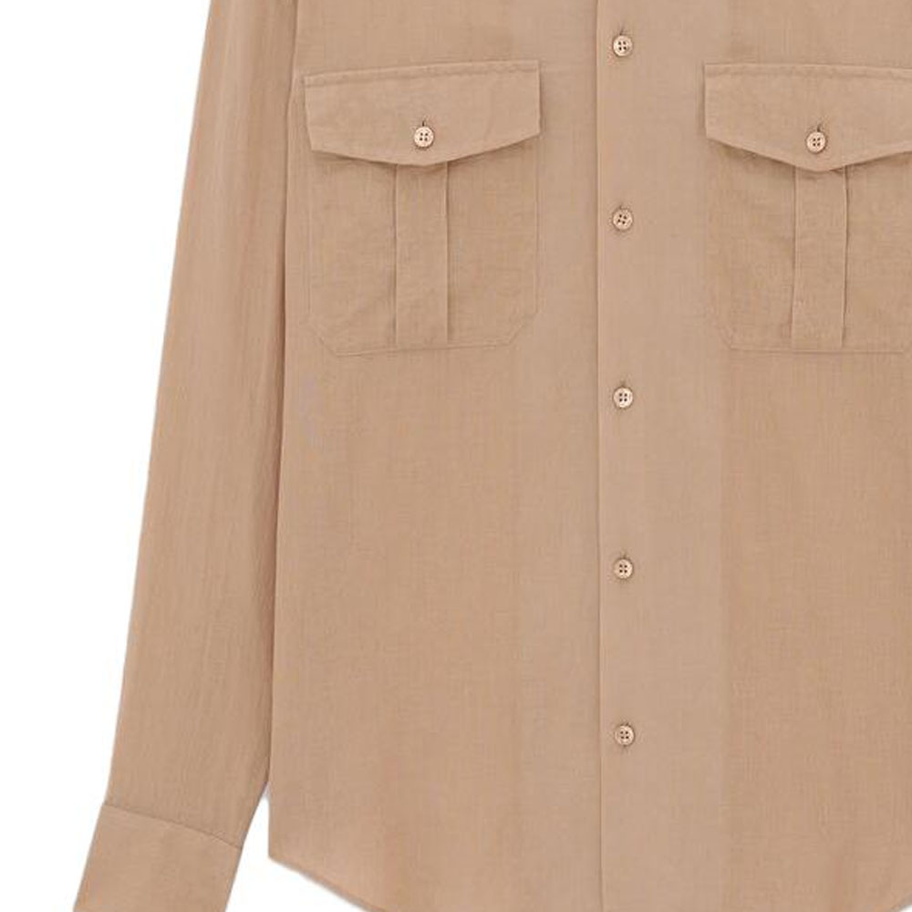 Purchase SAINT LAURENT SS23 淺棕色棉混紡長袖襯衫 723183Y3E082323