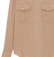 Purchase SAINT LAURENT SS23 Light Brown Cotton Blend Long Sleeve Shirt. 723183Y3E082323