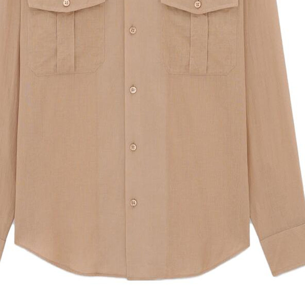 Sizing SAINT LAURENT SS23 淺棕色棉混紡長袖襯衫 723183Y3E082323