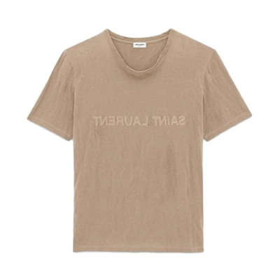 SAINT LAURENT SS23 Logo Print Crewneck T-Shirt Gray Brown 737736Y37HZ1553