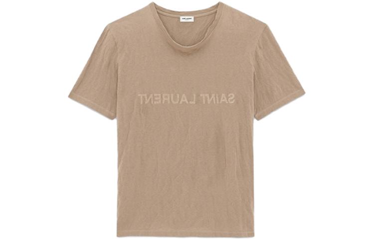 Order SAINT LAURENT SS23  Logo Print Crewneck T-Shirt Gray Brown 737736Y37HZ1553