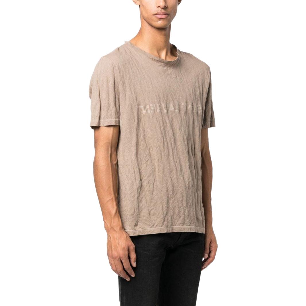 Purchase SAINT LAURENT SS23  Logo Print Crewneck T-Shirt Gray Brown 737736Y37HZ1553