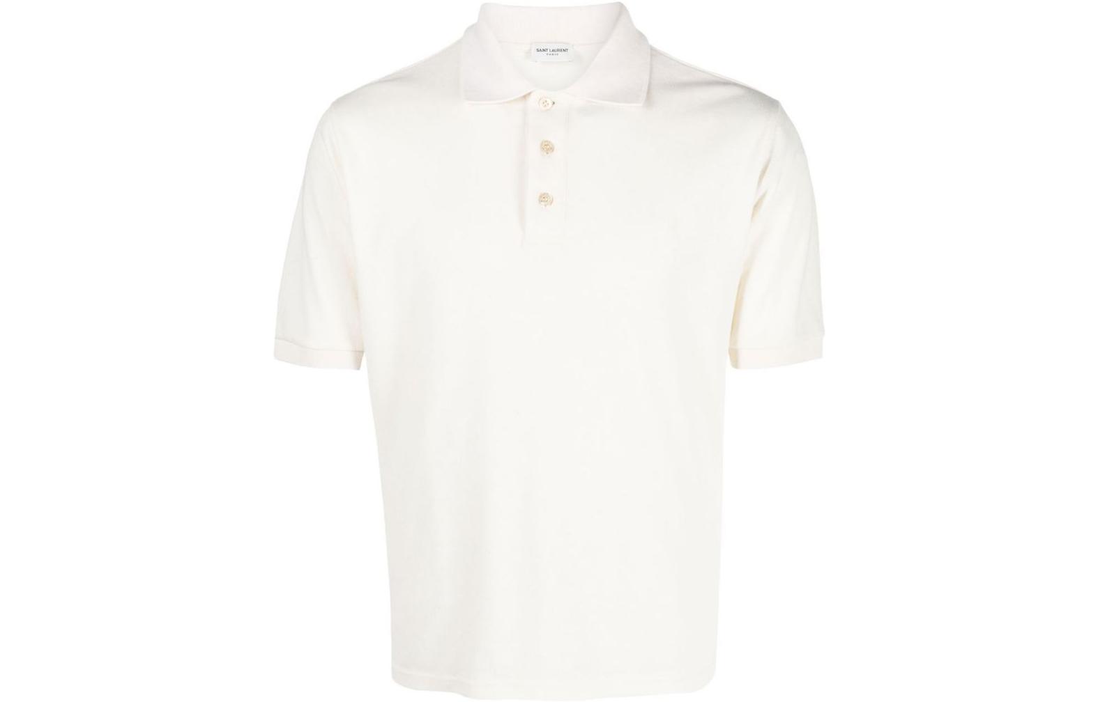 SAINT LAURENT SS23  Solid Button-Up Short Sleeve Polo Shirt Off-White. 713901Y37HC9502