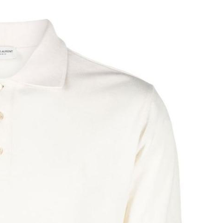 Purchase SAINT LAURENT SS23  Solid Button-Up Short Sleeve Polo Shirt Off-White. 713901Y37HC9502