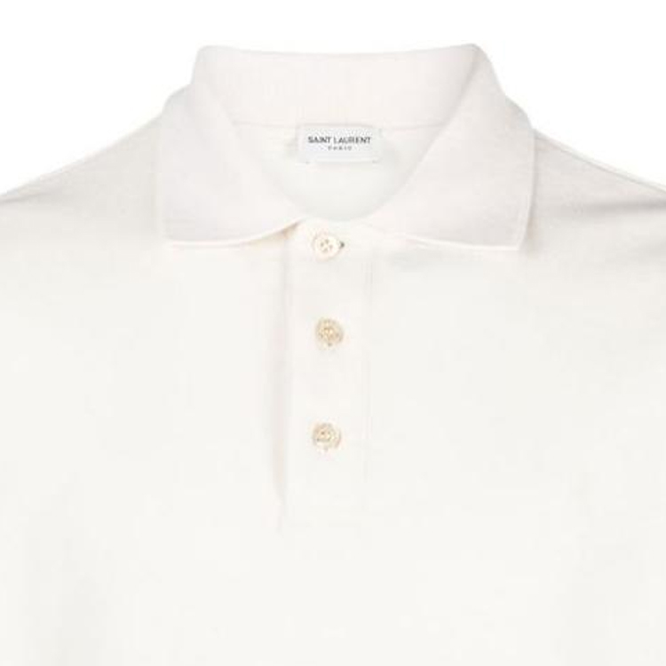 Details for SAINT LAURENT SS23  Solid Button-Up Short Sleeve Polo Shirt Off-White. 713901Y37HC9502