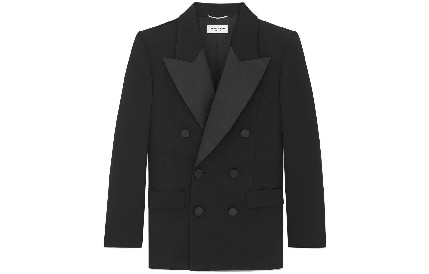 Saint Laurent SS23 Black Double-Breasted Loose Fit Blazer Jacket for Men 735686Y7E631000