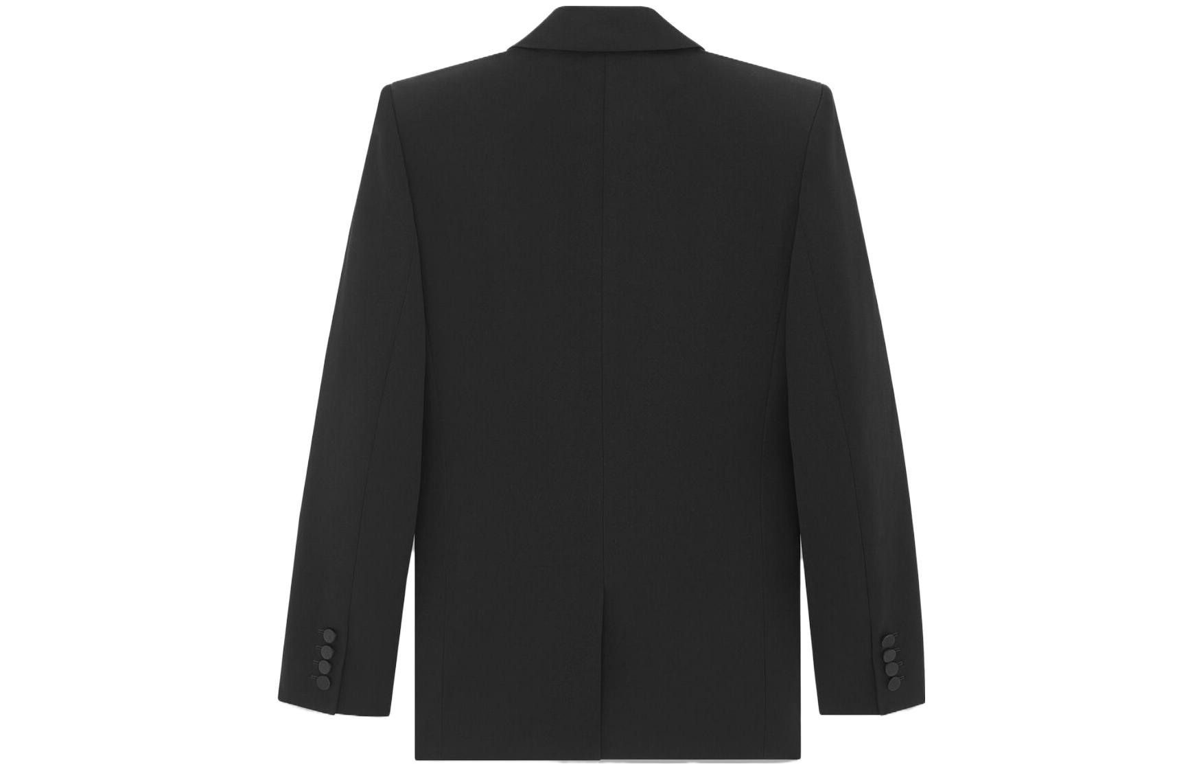 Lookbook Saint Laurent SS23 Blazer Pria Hitam Longgar Double-Breasted. 735686Y7E631000