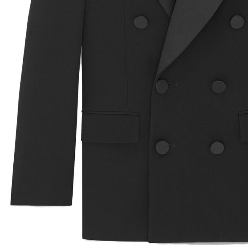 Sizing Saint Laurent SS23 Blazer Pria Hitam Longgar Double-Breasted. 735686Y7E631000