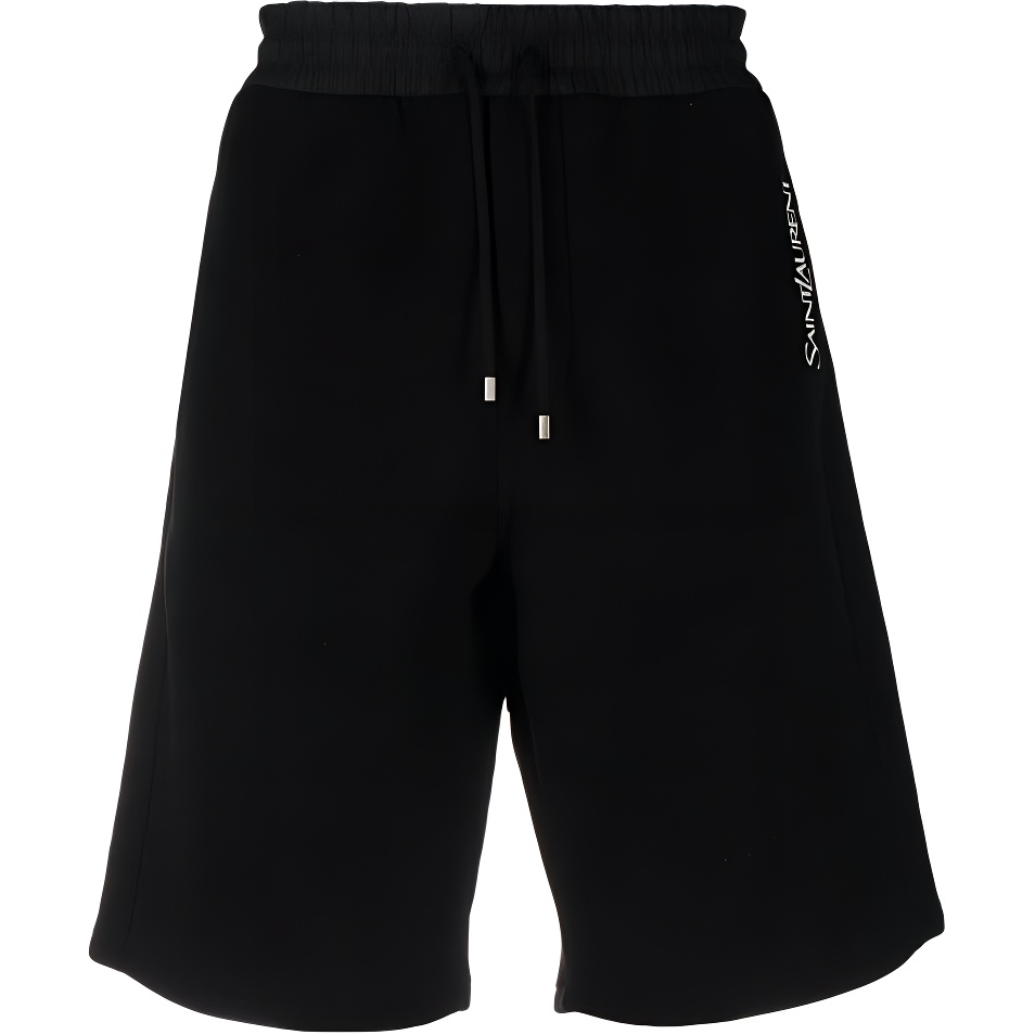 Saint Laurent SS23 Black Drawstring Shorts with Logo Print for Men 732762Y36SW1095
