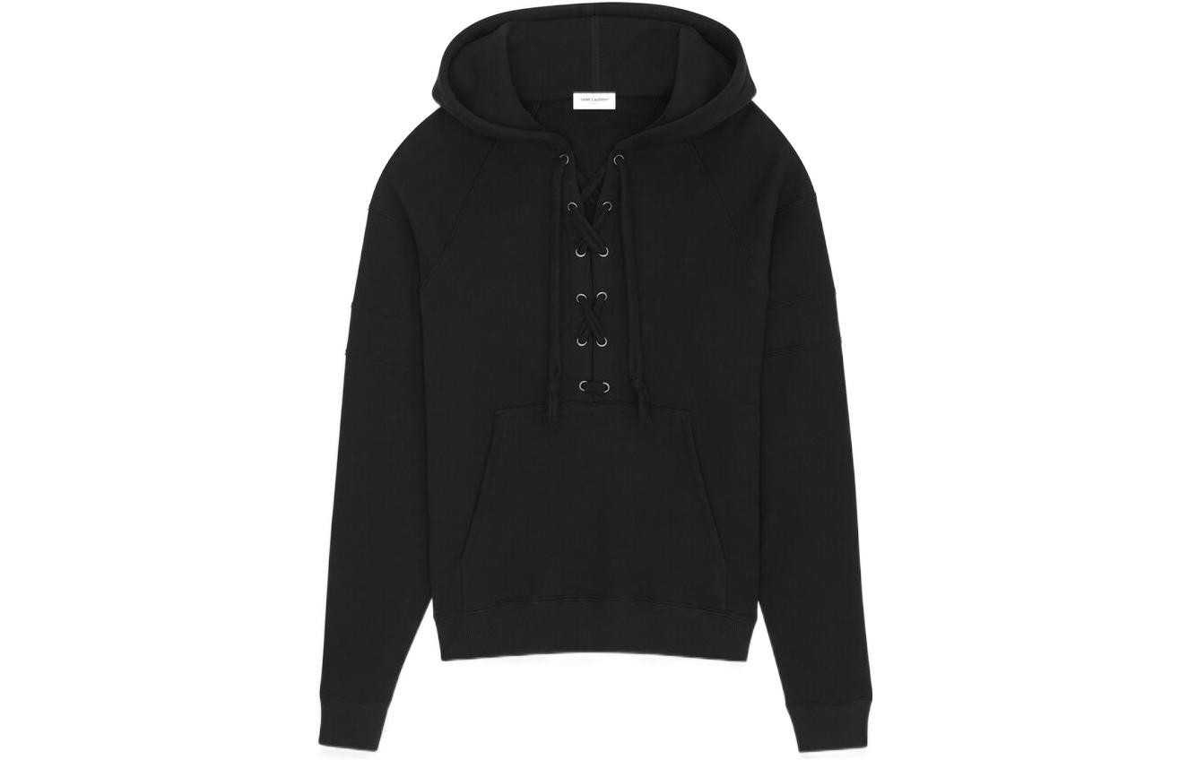 Saint Laurent SS23 Black Solid Drawstring Hoodie 729849Y36SW1000