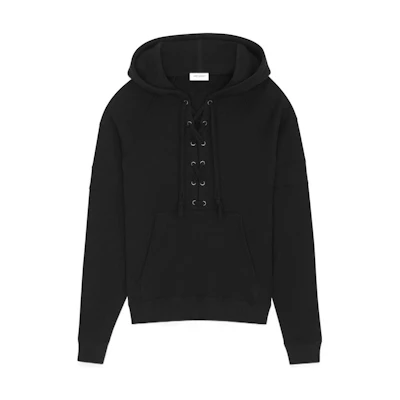 Saint Laurent SS23 Black Solid Drawstring Hoodie 729849Y36SW1000