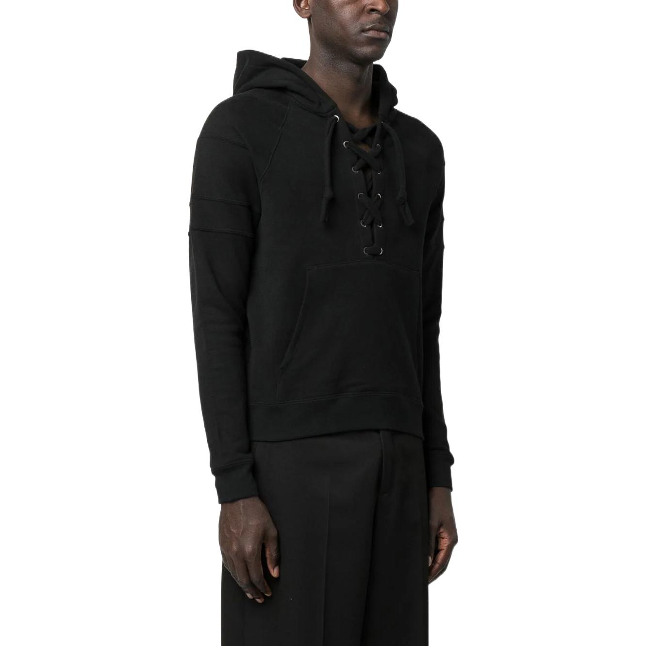 Purchase Saint Laurent SS23 Black Solid Drawstring Hoodie 729849Y36SW1000