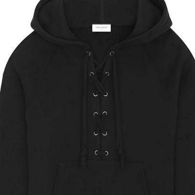 Saint Laurent SS23 Black Solid Drawstring Hoodie 729849Y36SW1000 Details for Saint Laurent SS23 Black Solid Drawstring Hoodie 729849Y36SW1000
