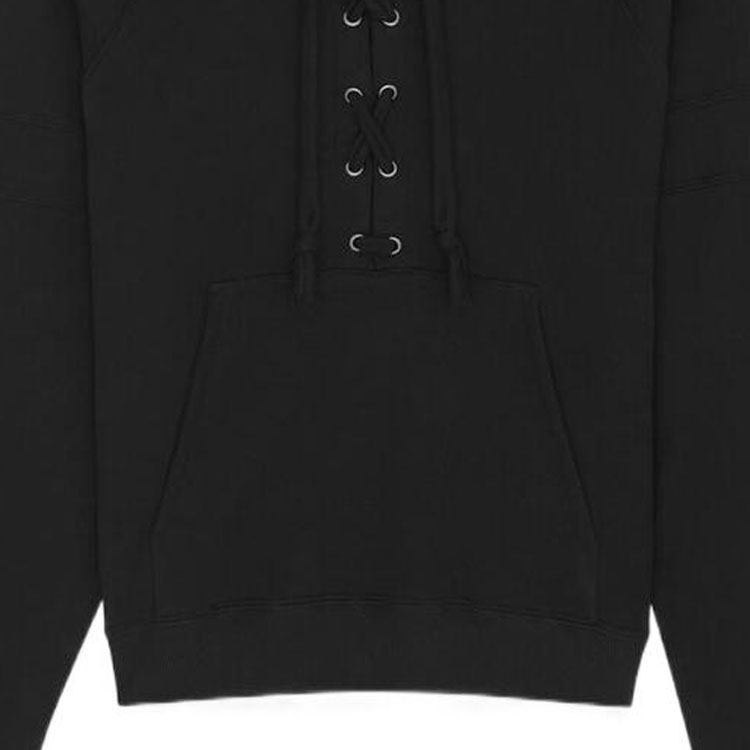 Sizing Saint Laurent SS23 Black Solid Drawstring Hoodie 729849Y36SW1000