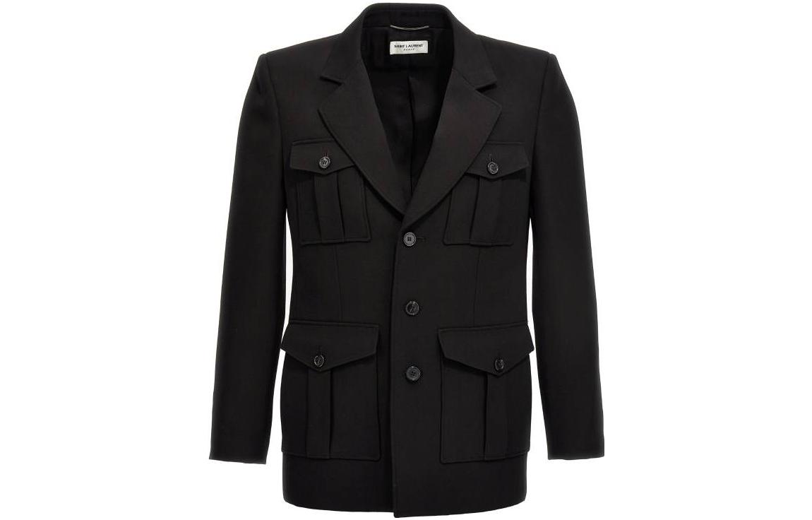 Saint Laurent SS23 Black Solid Single-Breasted Long-Sleeve Jacket 731986Y7E611000