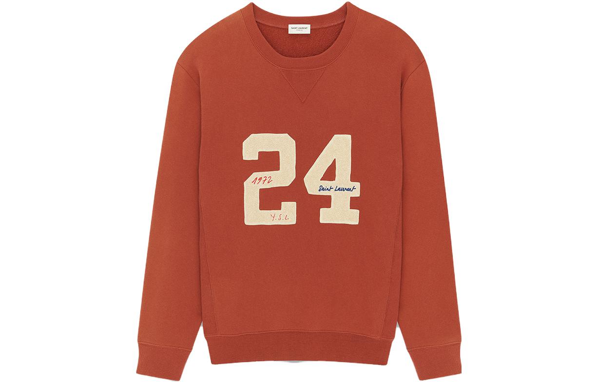 SAINT LAURENT SS23 Digital Letter Print Pullover Sweatshirt Men Red Brown. 731083Y37FY6457