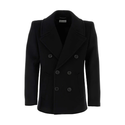 Saint Laurent SS23 Double-Breasted Solid Black Long Sleeve Jacket Menswear 747522Y060R1005