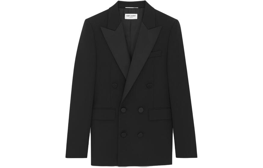 Saint Laurent SS23 Double Breasted Tailcoat Blazer Jacket Men Black 738592Y512W1000
