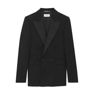 Saint Laurent SS23 Double Breasted Tailcoat Blazer Jacket Men Black 738592Y512W1000