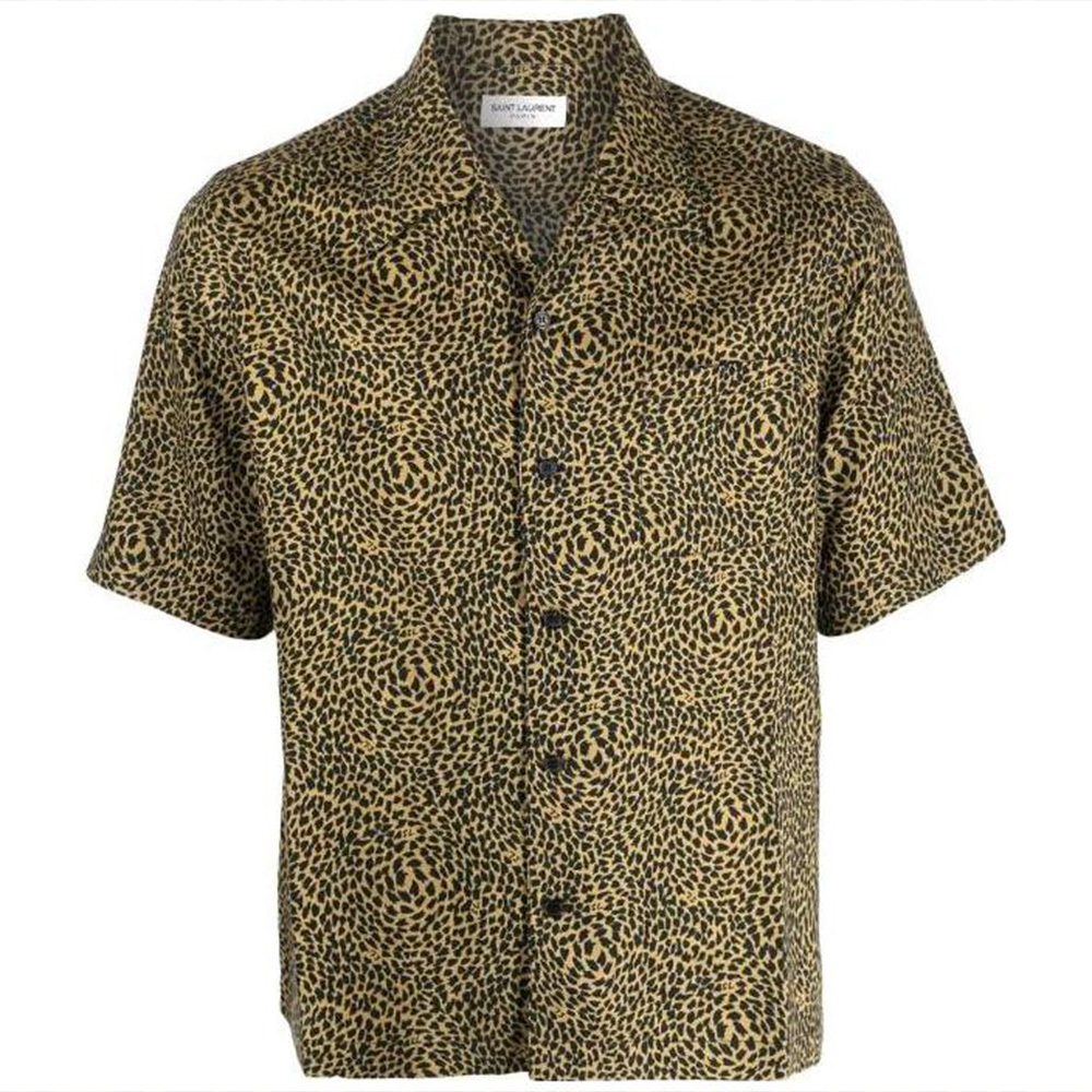 SAINT LAURENT SS23 Leopard Print Short-Sleeve Shirt Brown 638555Y04DN2290
