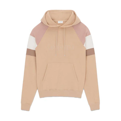 Saint Laurent SS23 Logo Embroidered Colorblock Drawstring Hoodie Khaki Men 732313Y37CG5783