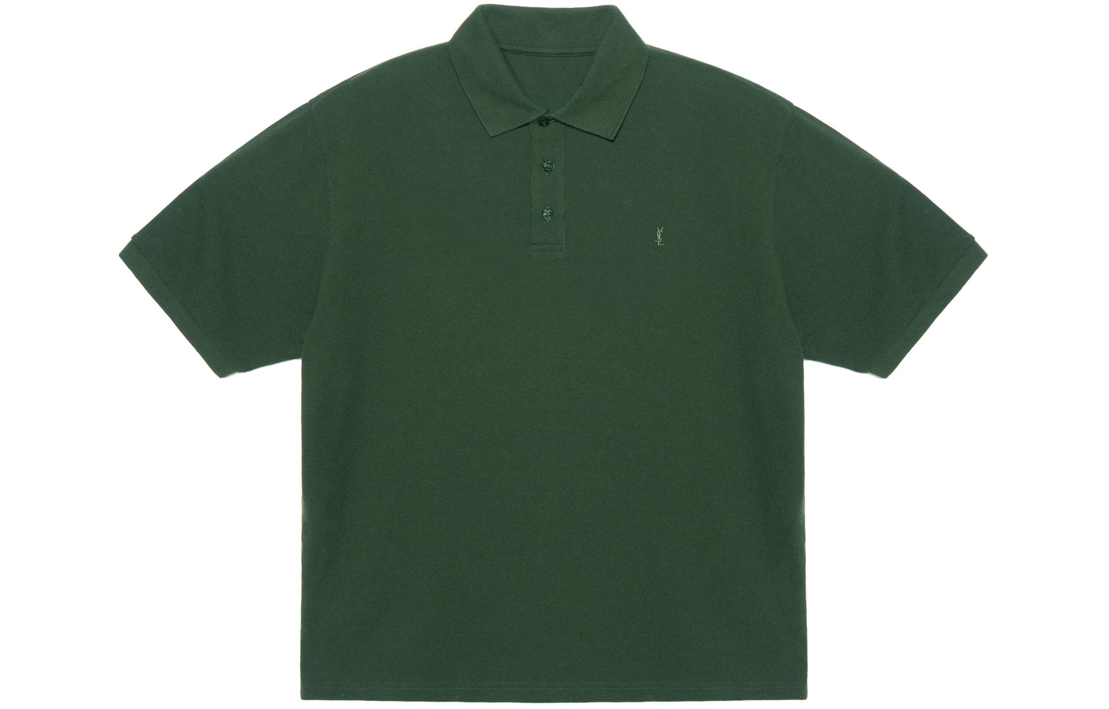 SAINT LAURENT SS23 Logo Embroidered Loose Fit Polo Shirt Green Men’s. 713901Y37HC3642