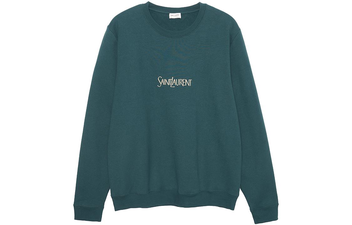 SAINT LAURENT SS23 Logo Print Green Crewneck Sweatshirt . 737738Y37IA3064