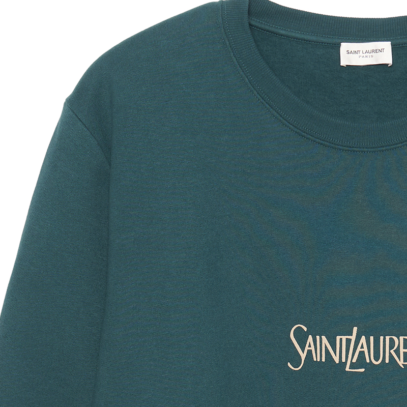 Shop サンローラン SS23 ロゴプリント グリーンクルーネックスウェットシャツ 737738Y37IA3064
