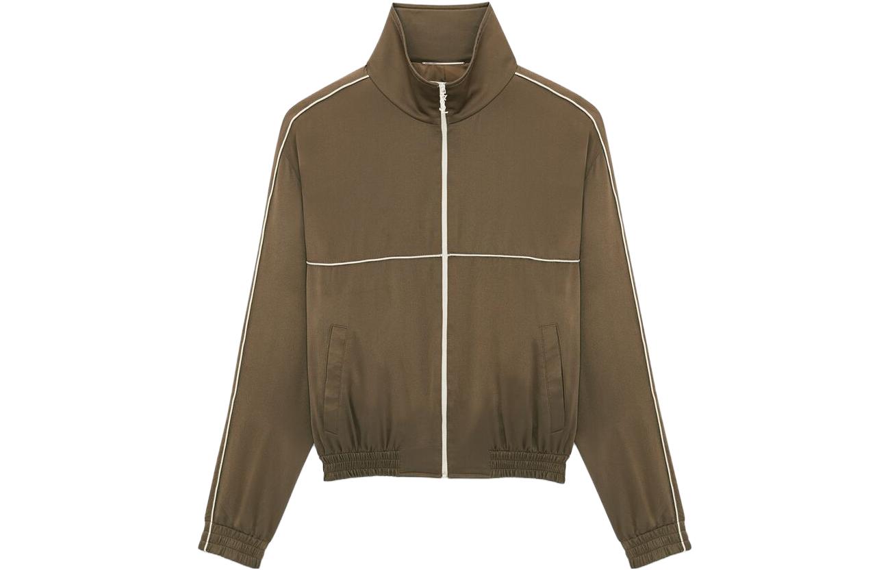 Saint Laurent SS23 Olive Striped Print Stand Collar Jacket for Men 733679Y001W3402