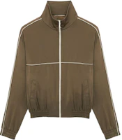 Saint Laurent SS23 Olive Striped Print Stand Collar Jacket for Men 733679Y001W3402 Saint Laurent SS23 Olive Striped Print Stand Collar Jacket for Men 733679Y001W3402