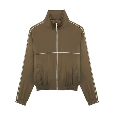 Saint Laurent SS23 Olive Striped Print Stand Collar Jacket for Men 733679Y001W3402
