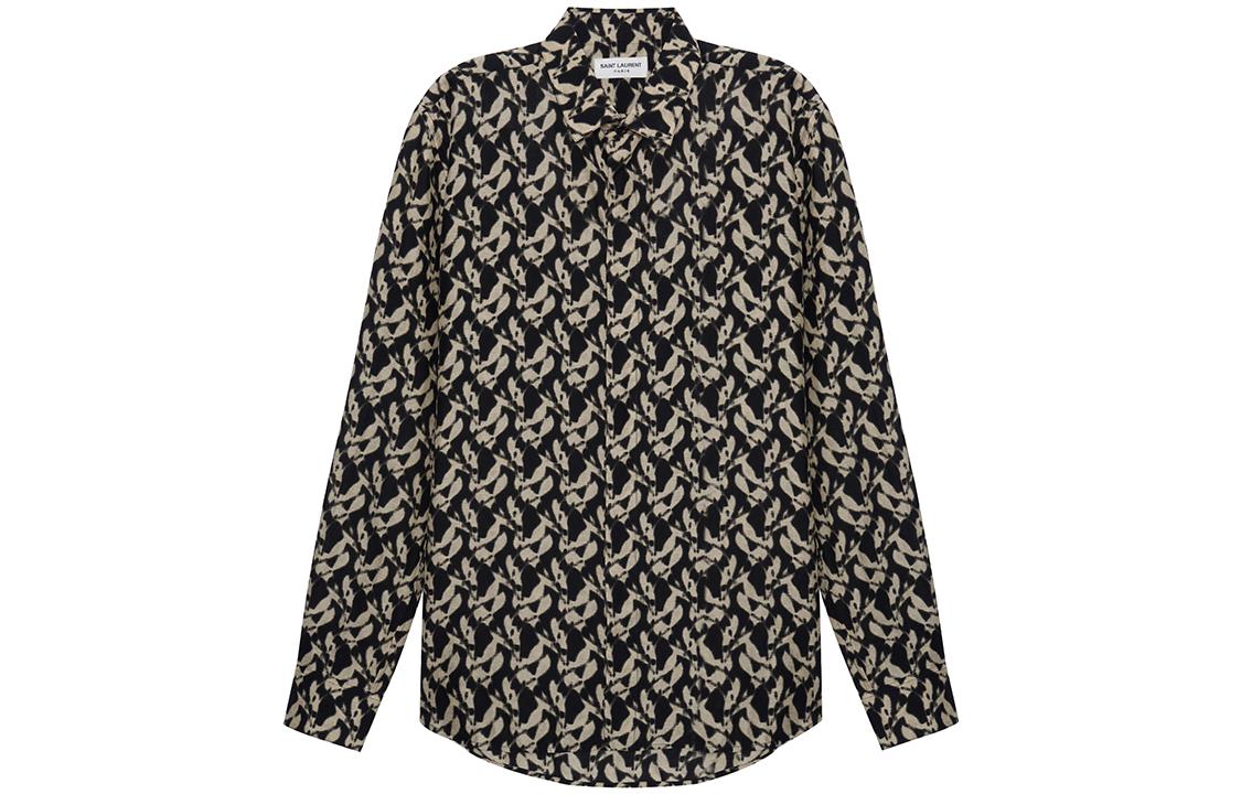 Saint Laurent SS23 Printed Button-Up Long Sleeve Shirt Beige 646850Y2G021050