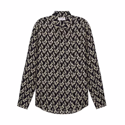 Saint Laurent SS23 Printed Button-Up Long Sleeve Shirt Beige 646850Y2G021050