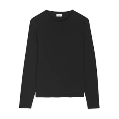 Saint Laurent SS23 Solid Color Logo Embroidered Sweatshirt Black Mens 710034Y2ZJ21000
