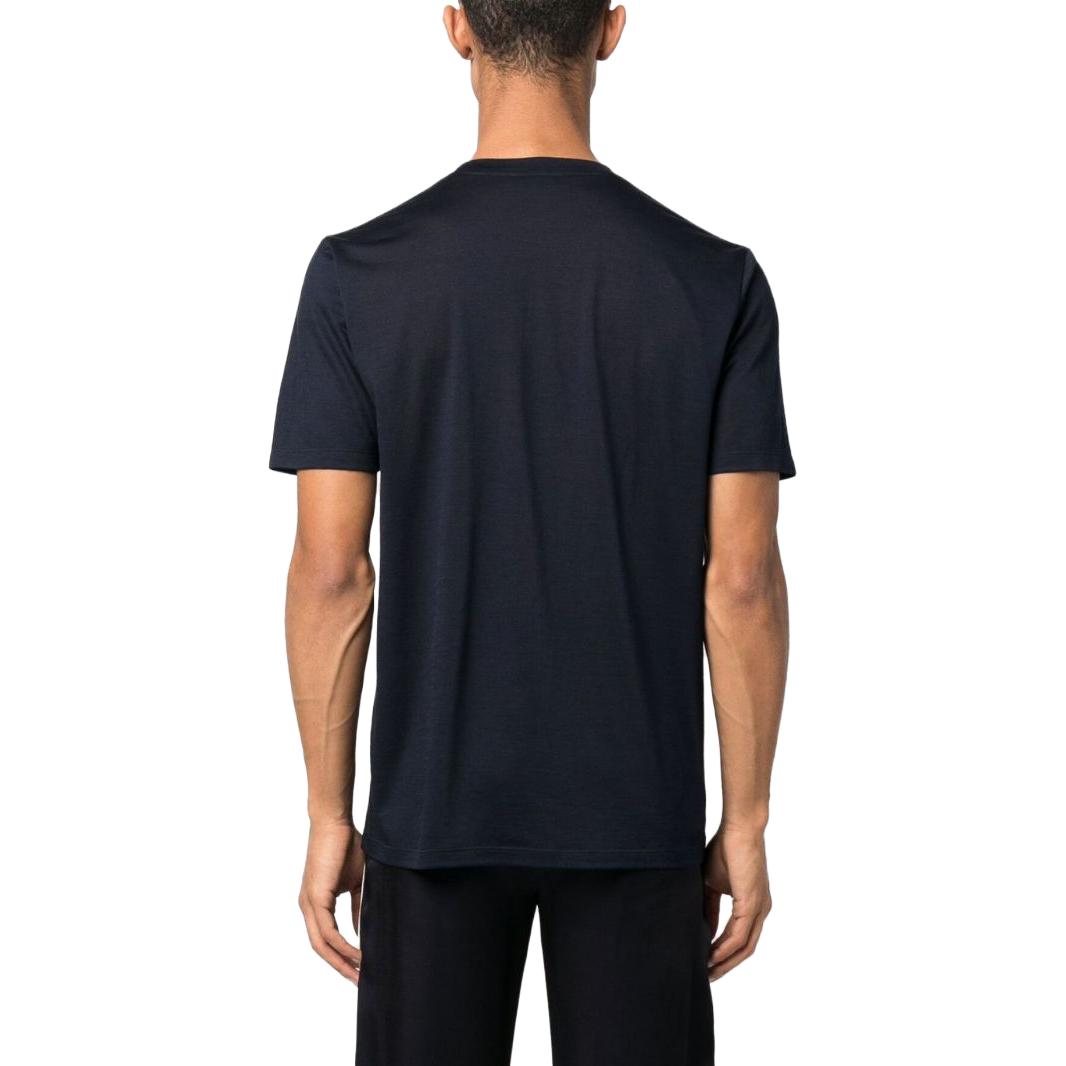 Shop 생로랑 SS23 로고 자수 크루넥 티셔츠 남성 인디고 블루. 737953Y36HA4010