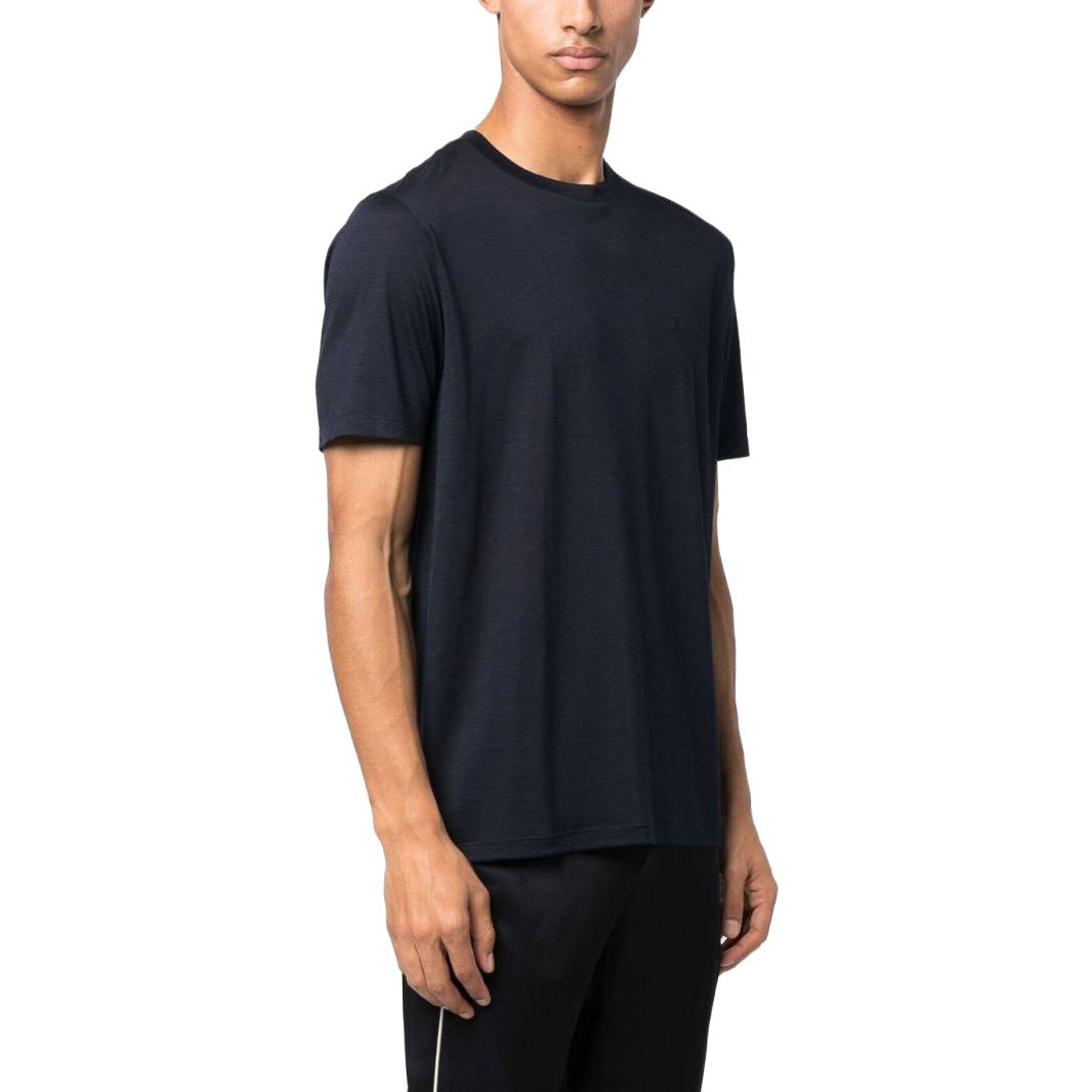 Purchase 생로랑 SS23 로고 자수 크루넥 티셔츠 남성 인디고 블루. 737953Y36HA4010