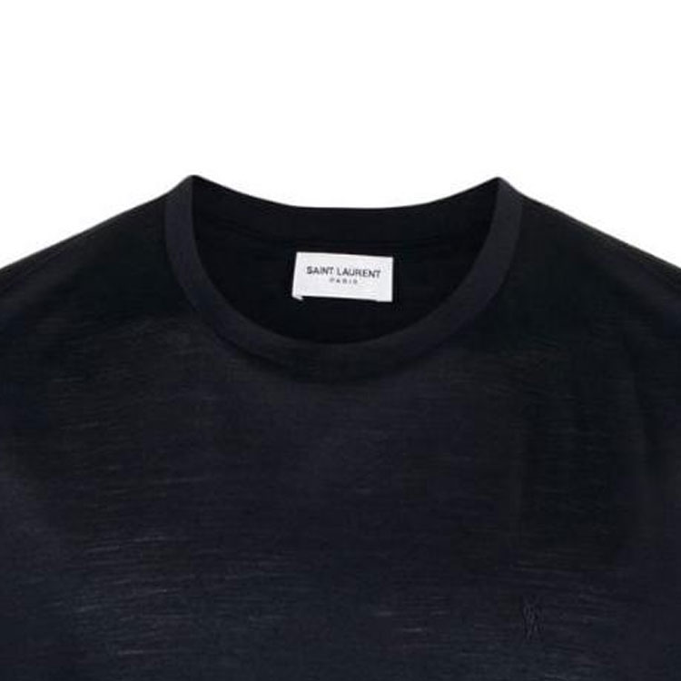 Details for 생로랑 SS23 로고 자수 크루넥 티셔츠 남성 인디고 블루. 737953Y36HA4010