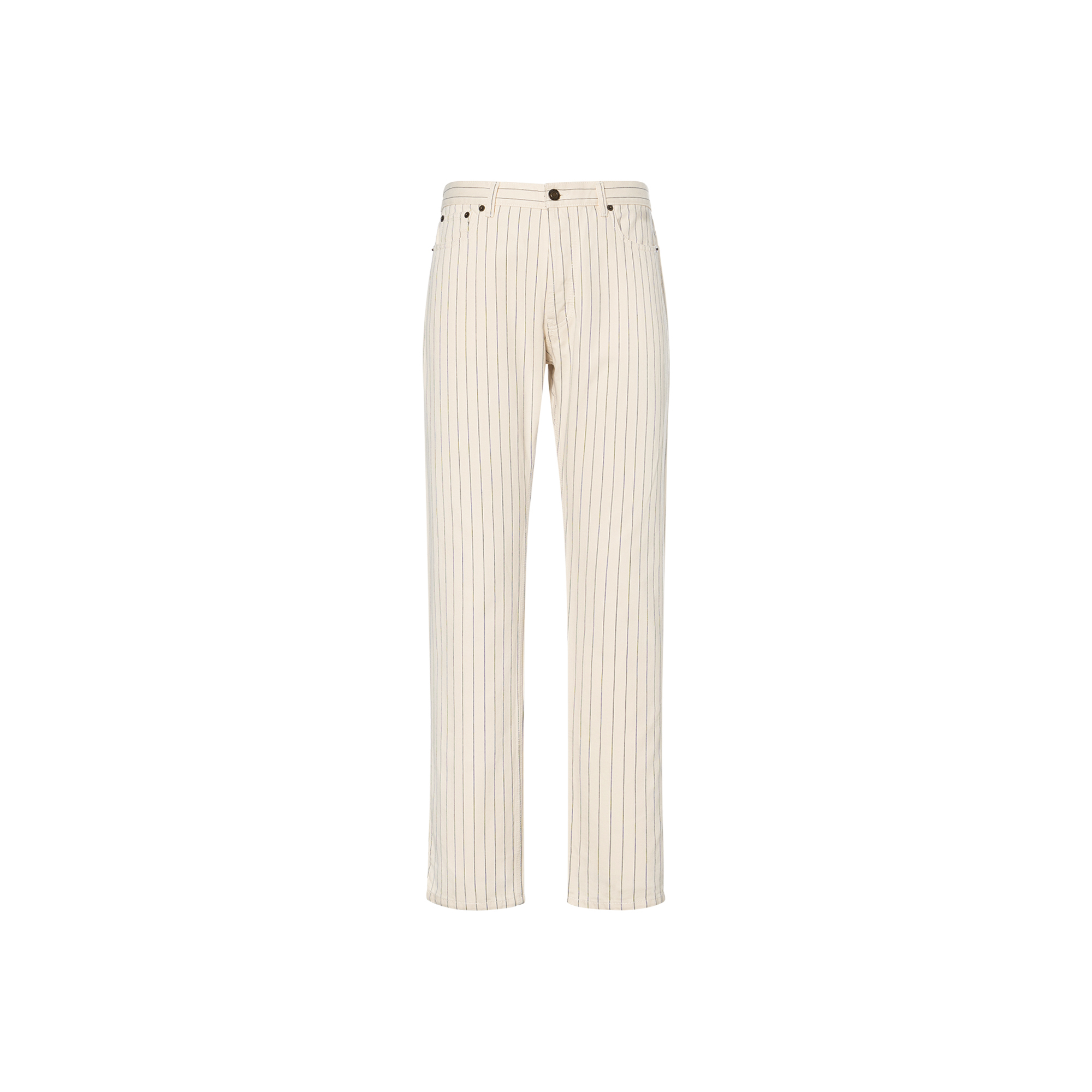 SAINT LAURENT SS23 Striped Print Straight-Leg Jeans Ivory White Mens. 684996Y21HA2573