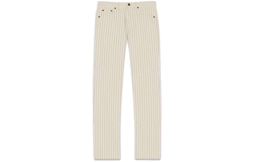 Order SAINT LAURENT SS23 Striped Print Straight-Leg Jeans Ivory White Mens. 684996Y21HA2573
