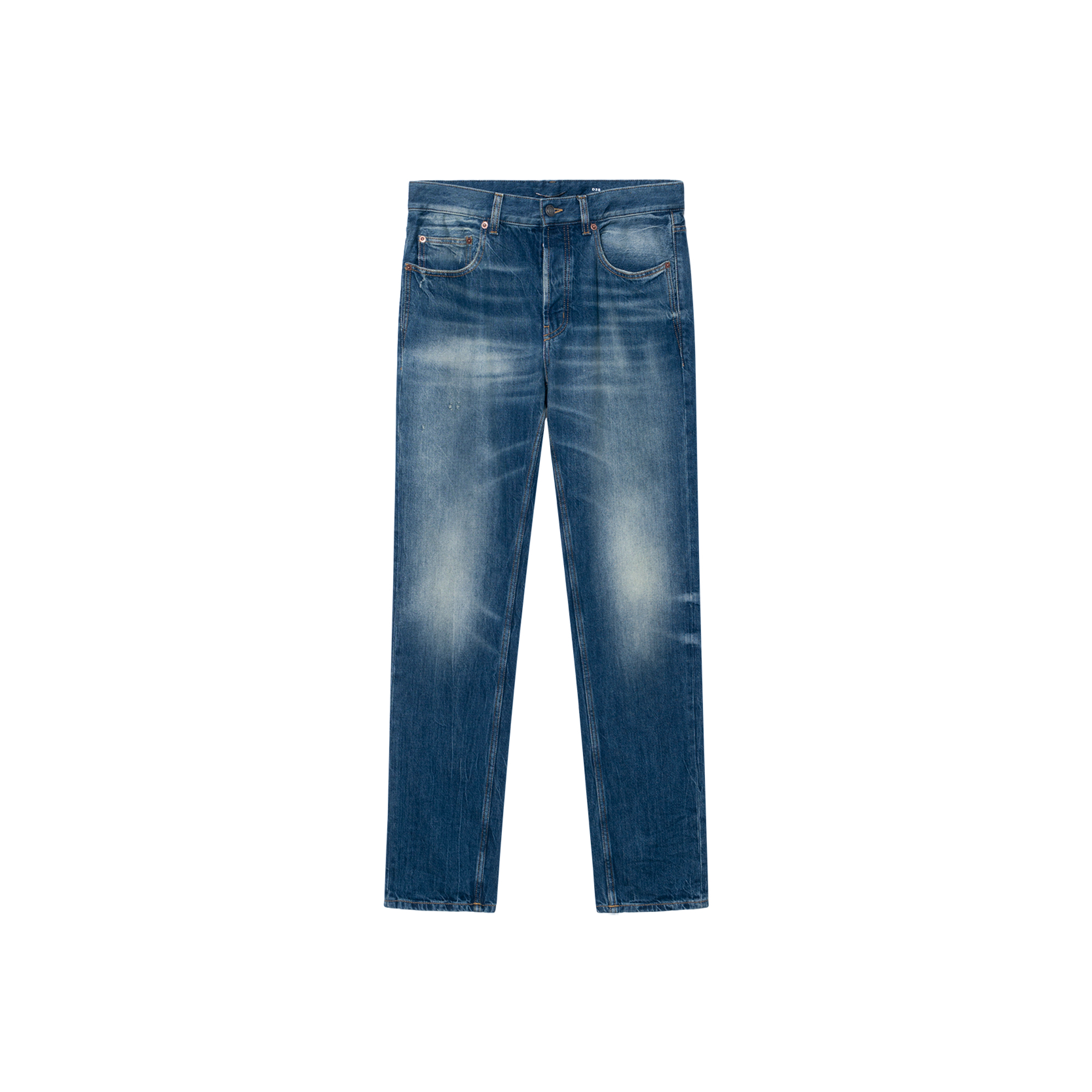 SAINT LAURENT SS23 Washed Straight Low-Waist Button Jeans Men Blue 757190YR9705040