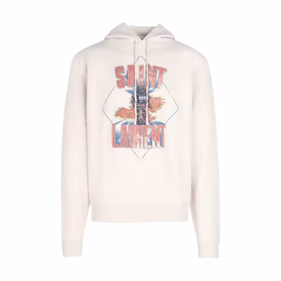 Saint Laurent SS23 White Loose Fit Hoodie with Letter Print for Men 560705-YBDW2-9721