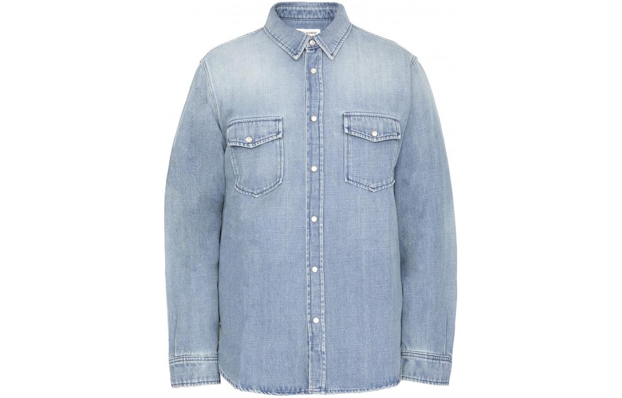 SAINT LAURENT SS24  Blue Long Sleeve Shirt with Pockets 604792Y18UA4176