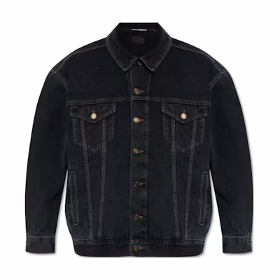 SAINT LAURENT SS24 Washed Black Denim Jacket Single-Breasted Loose Fit. 730958Y07TE3962
