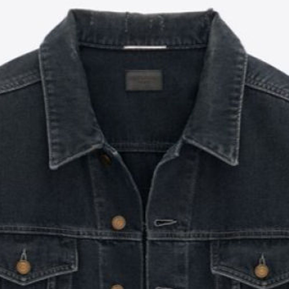 Shop SAINT LAURENT SS24 水洗黑色丹寧外套 單排扣寬鬆版型。 730958Y07TE3962